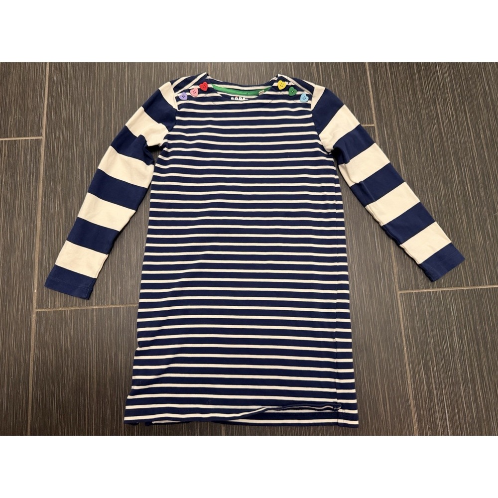 Mini Boden Girls Mixed Striped Shift Dress Cotton Long Sleeve 6-7 Y Heart Button